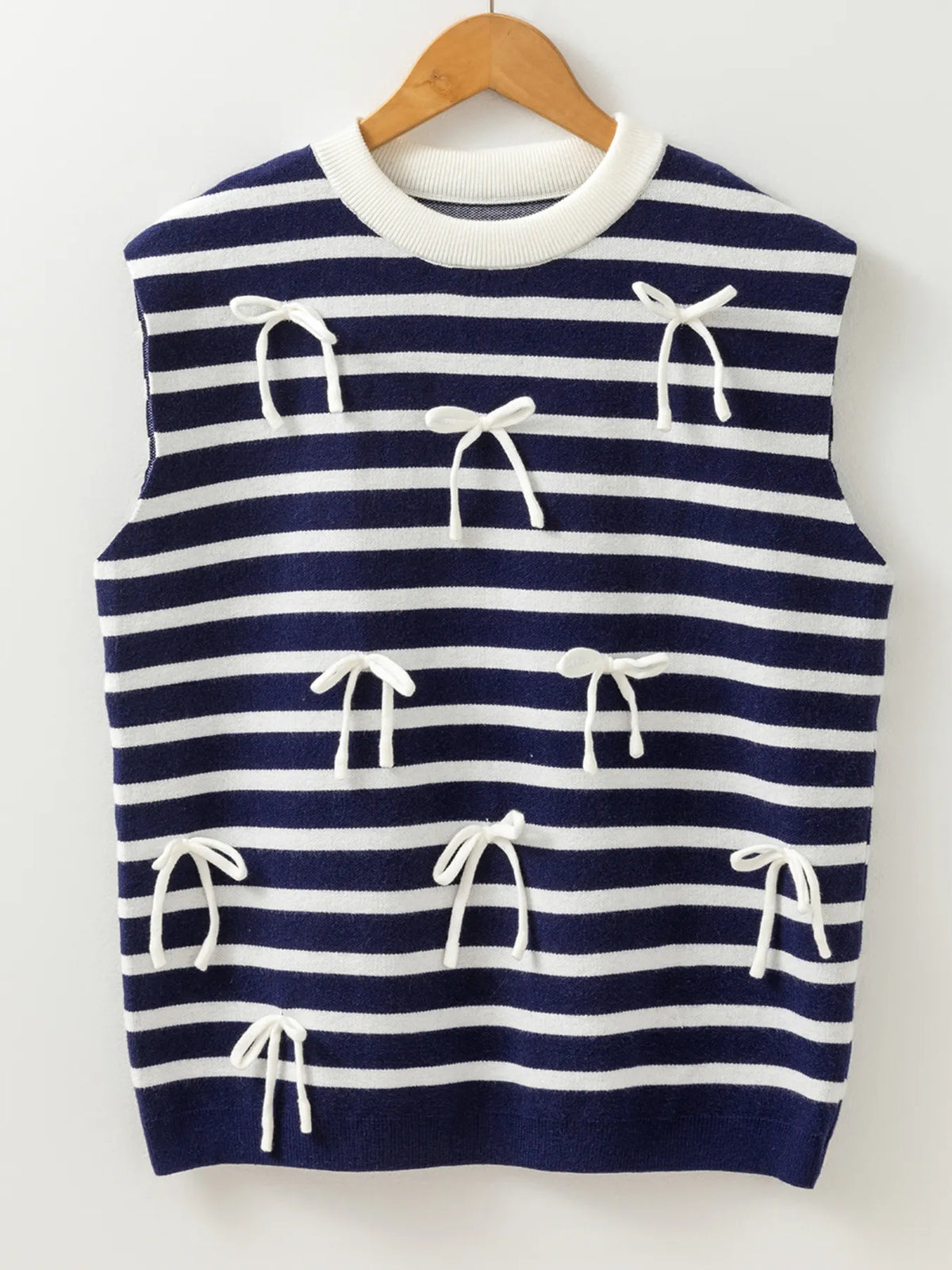 Stripe Knitted Bow Decor Sweater Vest, view 2