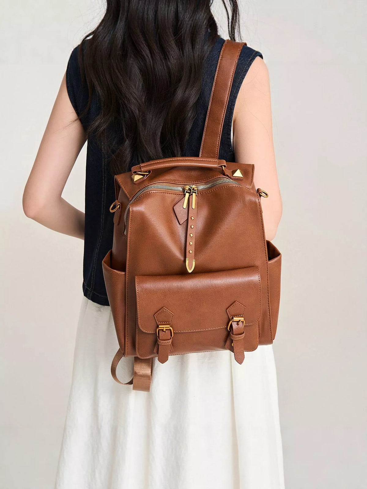 Vintage Style Leather Backpack Bag