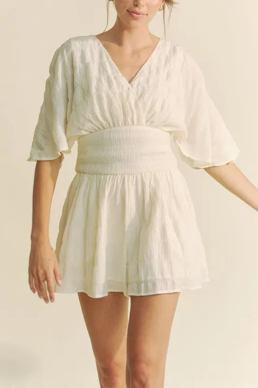 Davi & Dani Batwing Sleeve Waist Belt Romper - Lilixa.store