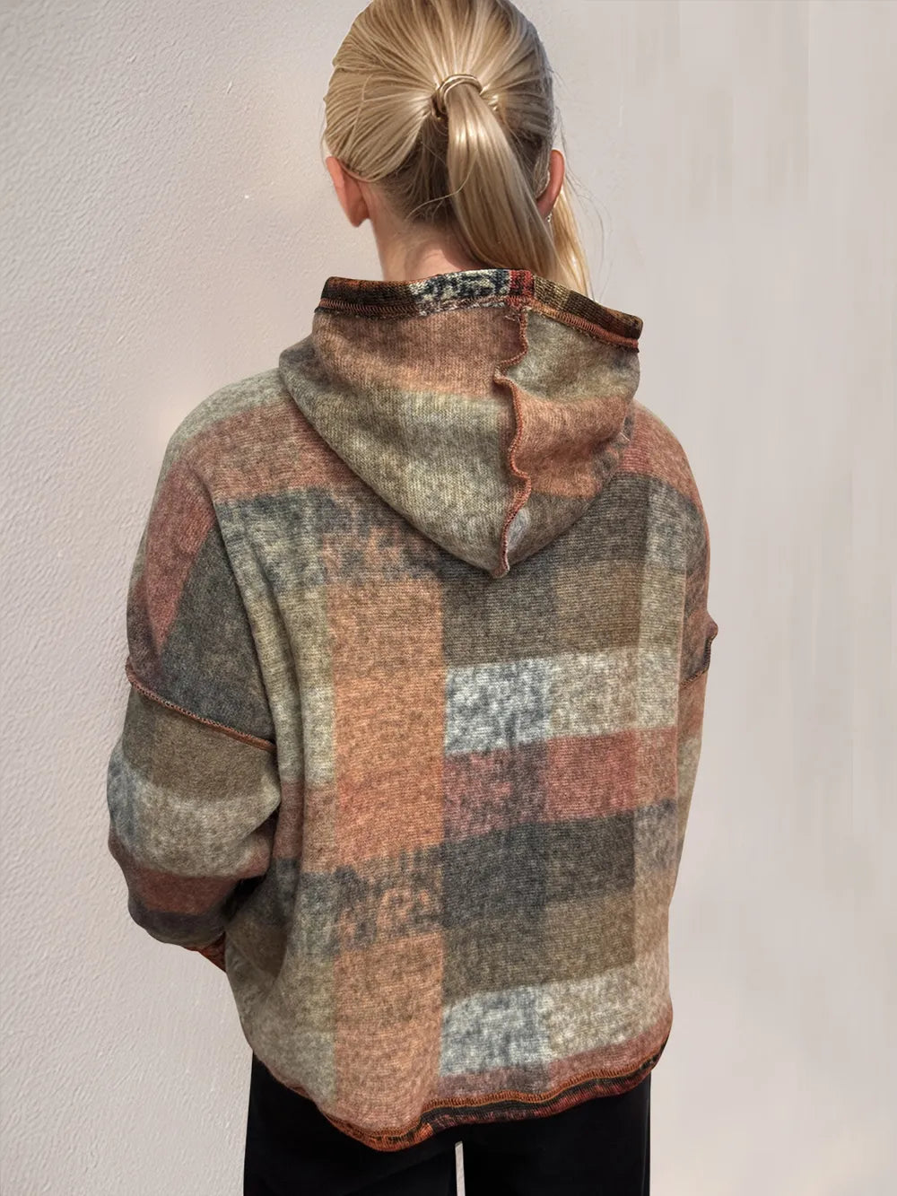 Double Take Full Size Plaid Dropped Shoulder Fleece Hoodie Plus Size - Lilixa.store