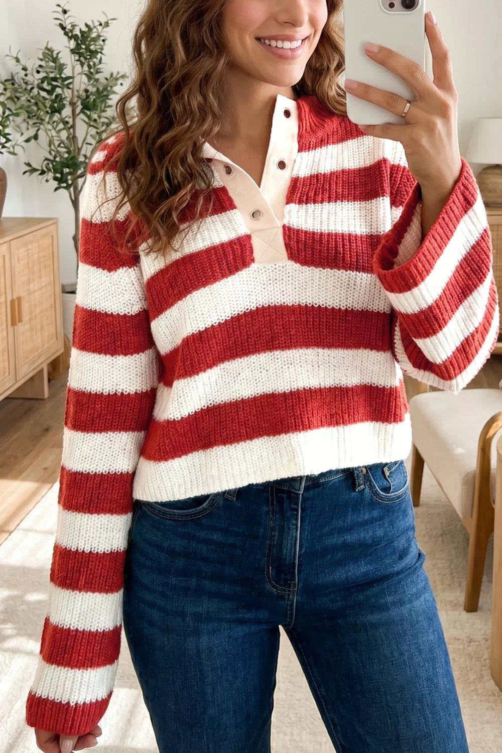 Striped Colorblock V Neck Long Sleeve Shift Sweater