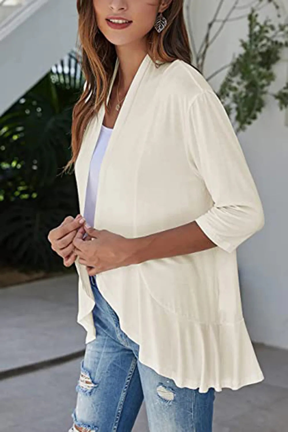 Open Front Three-Quarter Sleeve Cardigan, view 13