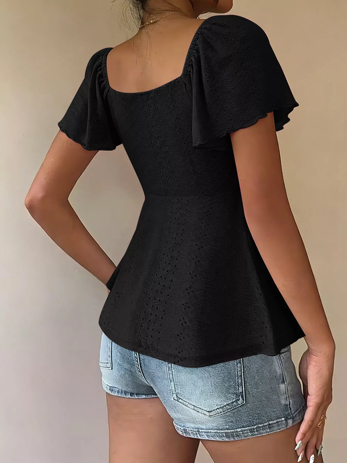 Sweetheart Neck Flutter Sleeve Top - Lilixa.store