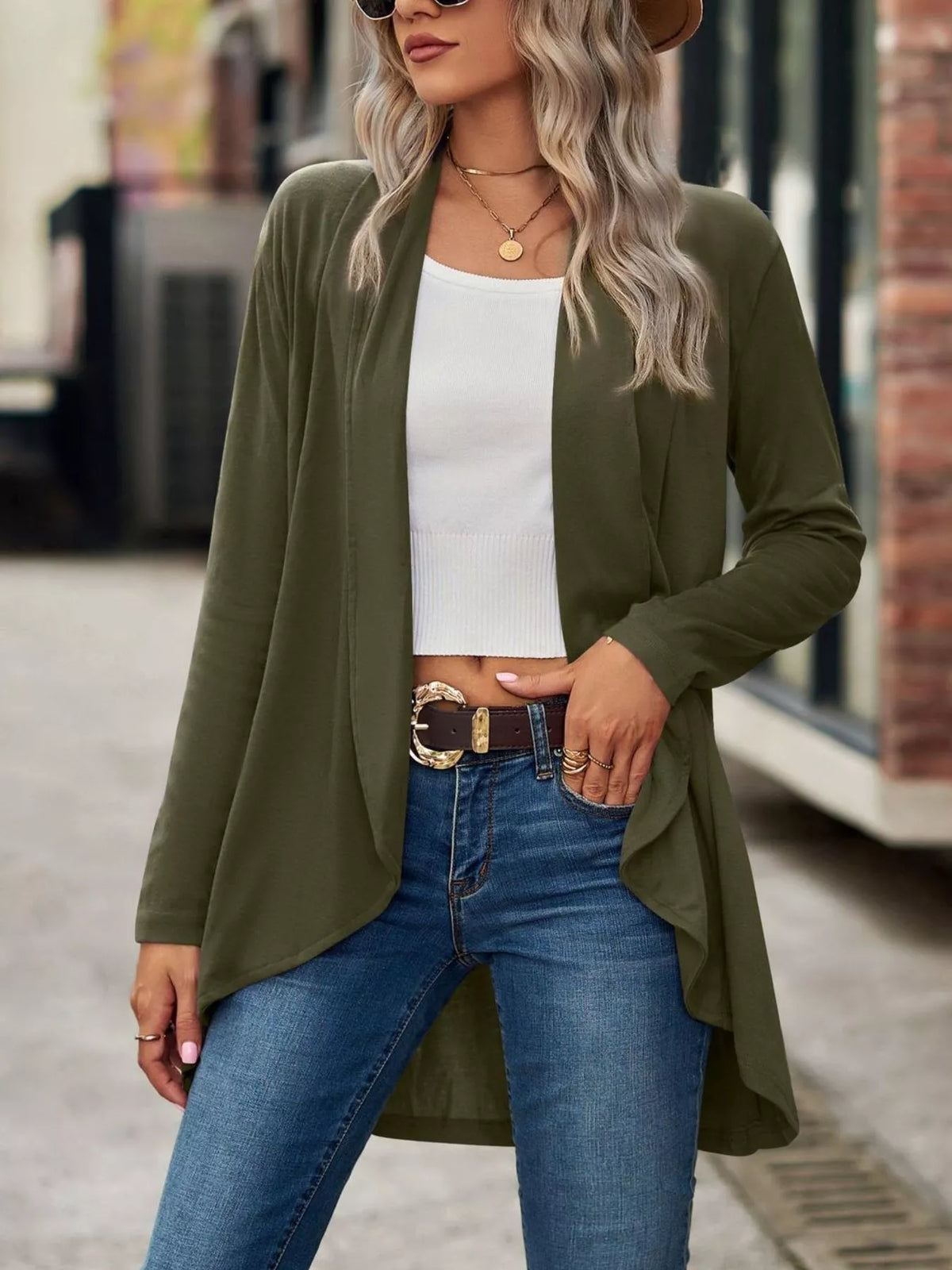 Open-Front Dropped Shoulder Cardigan - Lilixa.store
