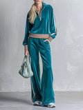 Striped Half Zip Top and Pants Set - Lilixa.store