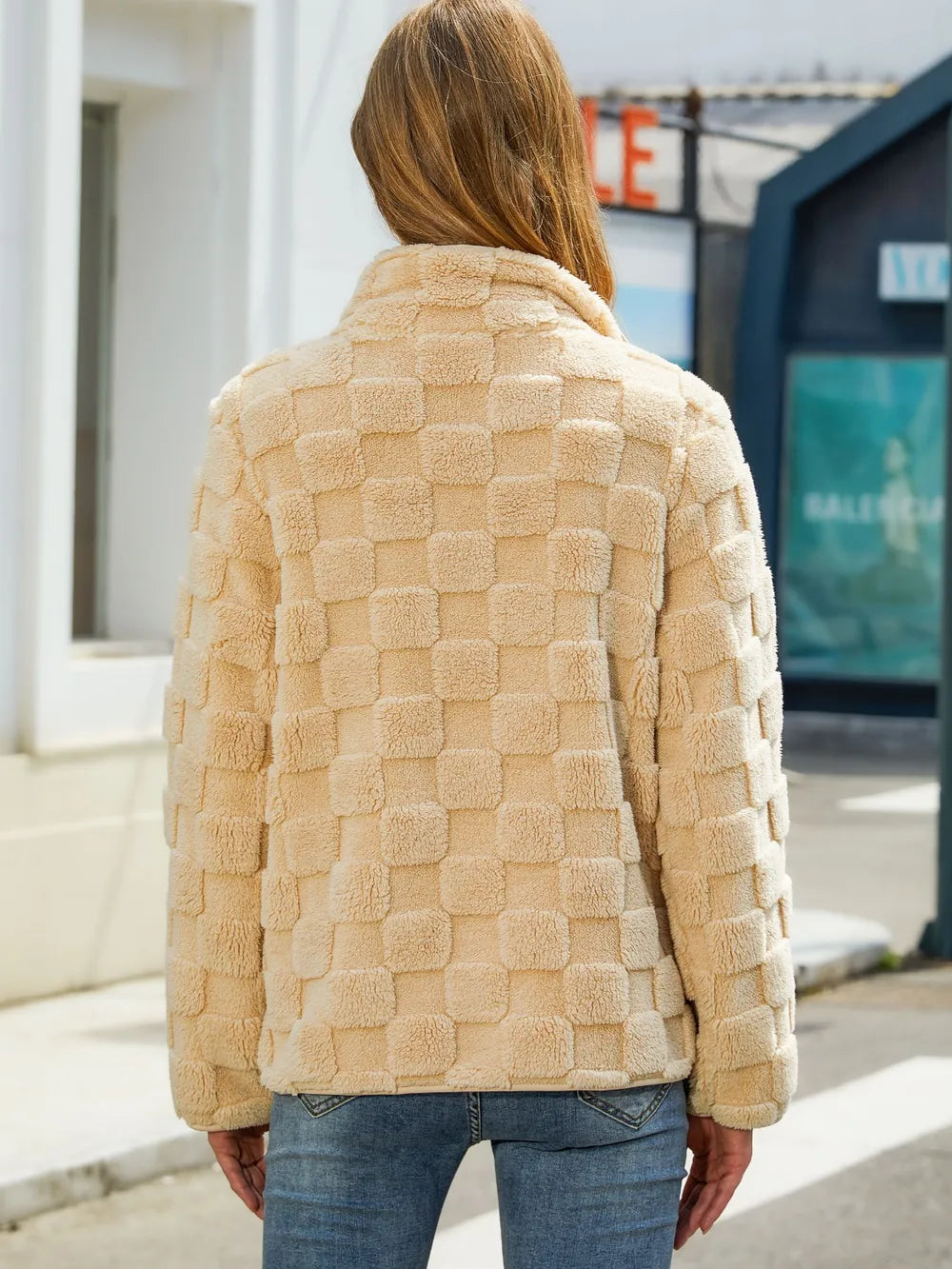 Fuzzy Checkered Zip Up Jacket, view 4