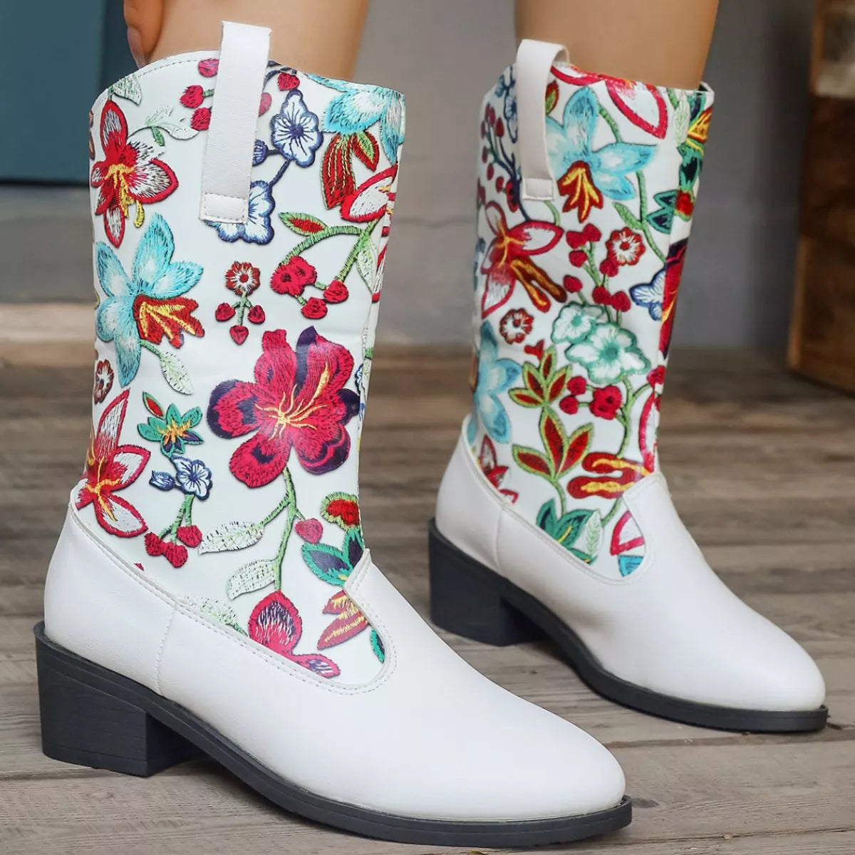 Floral Block Heel Boots, view 9