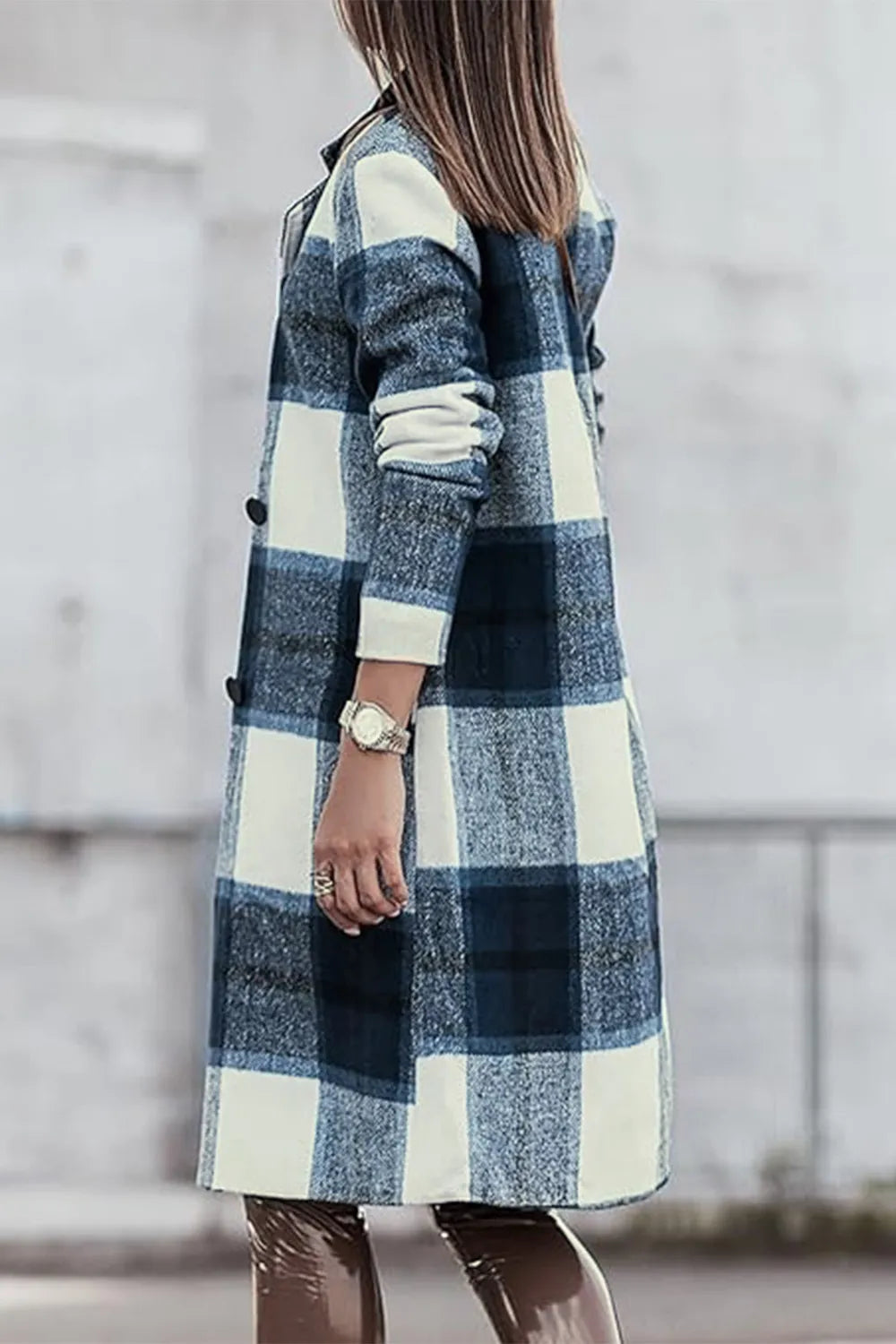 Double Take Full Size Plaid Button Up Lapel Collar Coat - Lilixa.store
