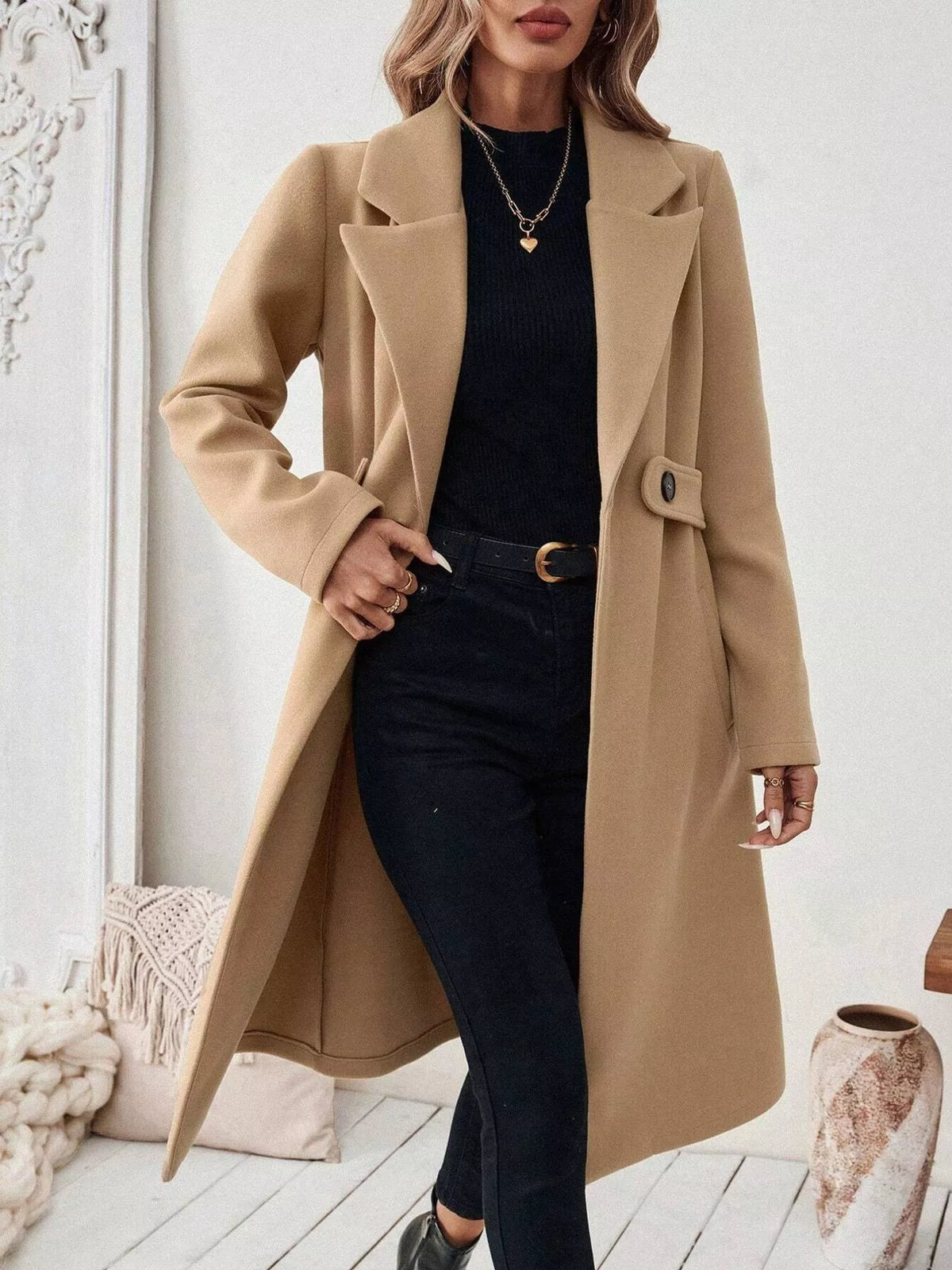 One Button Lapel Collar Overcoat - Lilixa.store