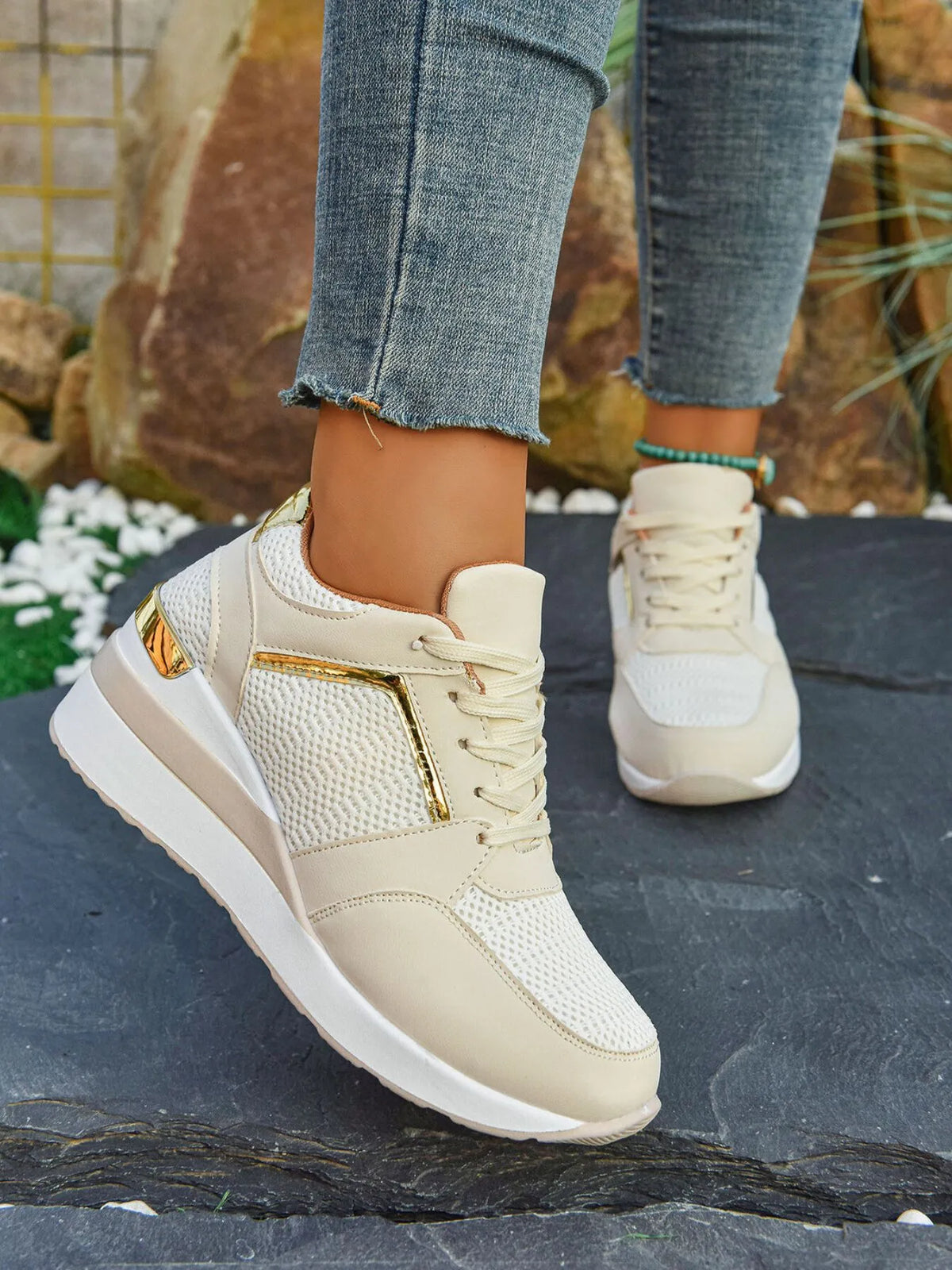 Comfort Breathable Mesh Sneakers in Beige