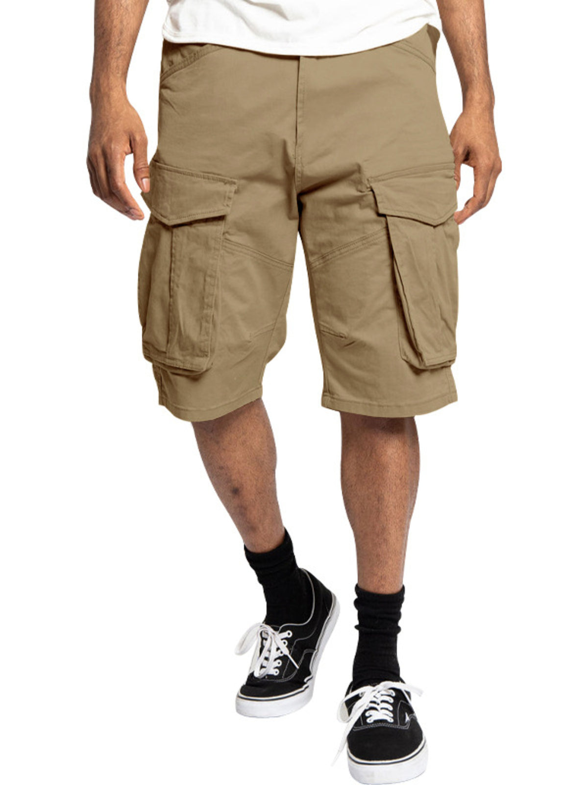 Men's Full Size Cargo Shorts with Multiple Pockets Plus Size in Khakis