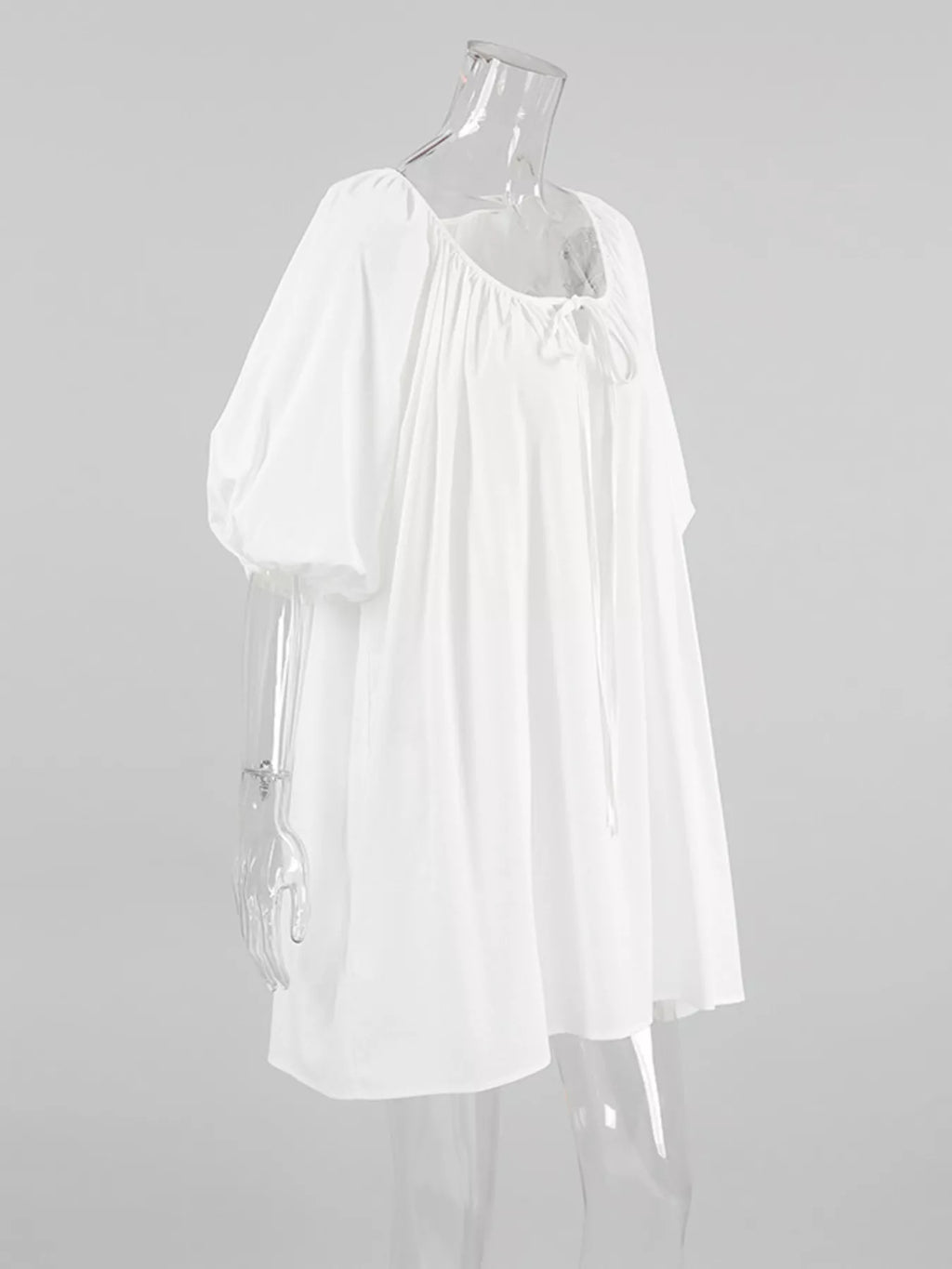 Tie Neck Puff Sleeve Lounge Dress - Lilixa.store