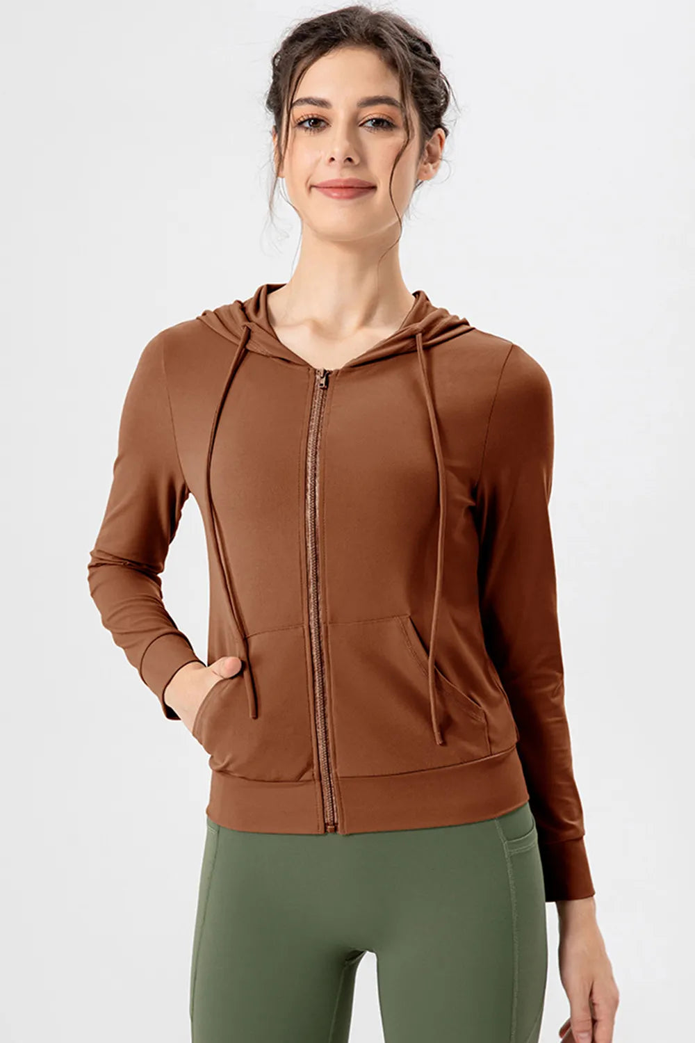 Drawstring Zip Up Hooded Active Outerwear - Lilixa.store