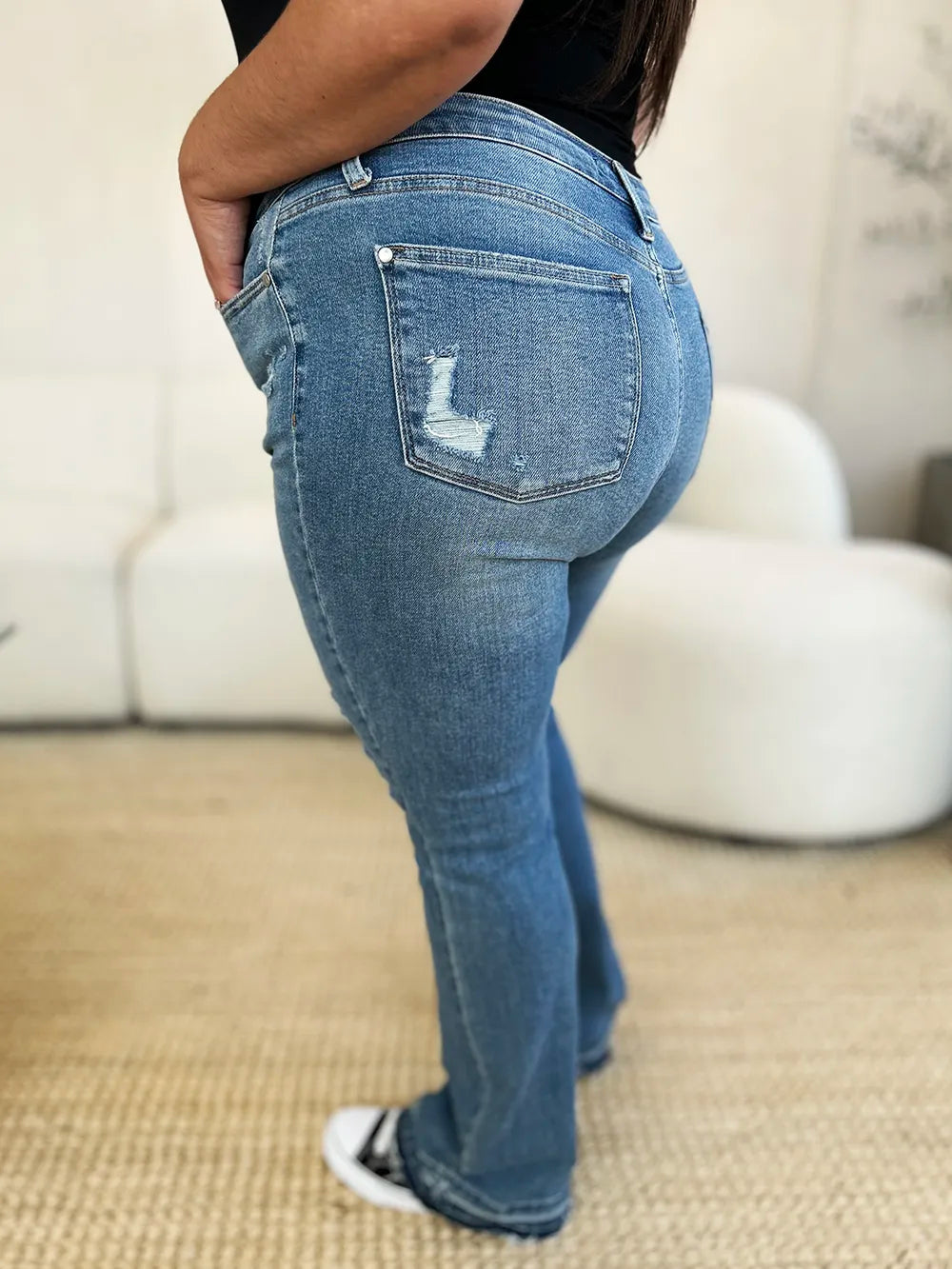 Judy Blue Full Size Mid Rise Destroyed Hem Distressed Jeans - Lilixa.store