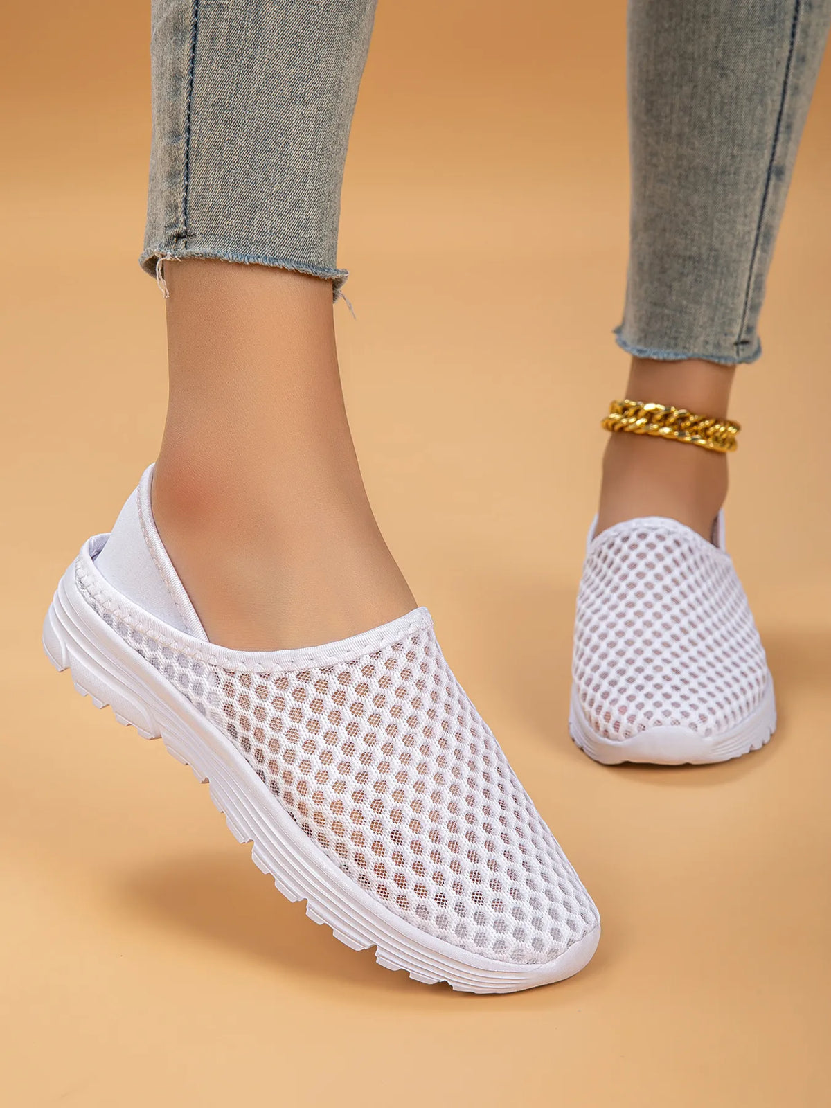 Breathable Mesh Slip-Ons in White