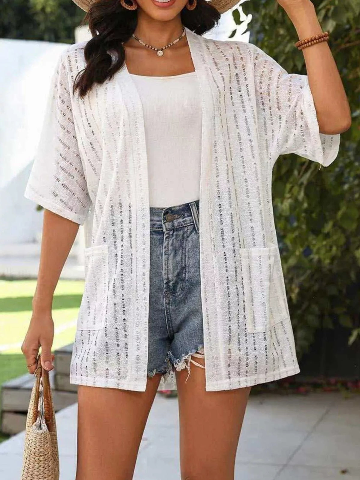 Openwork Open Front Cardigan - Lilixa.store