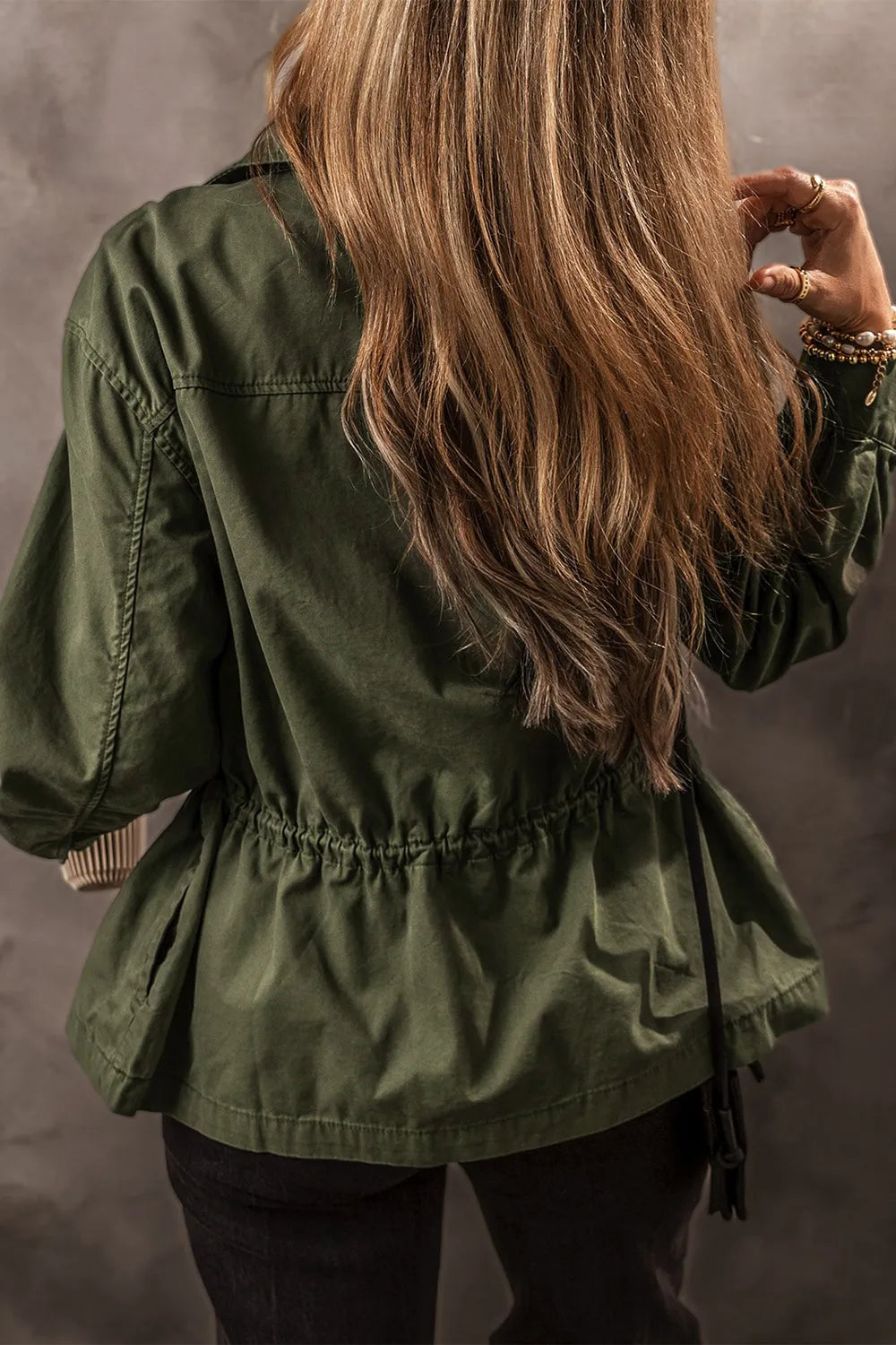 Zip Up Long Sleeve Jacket in Army Green, view 3