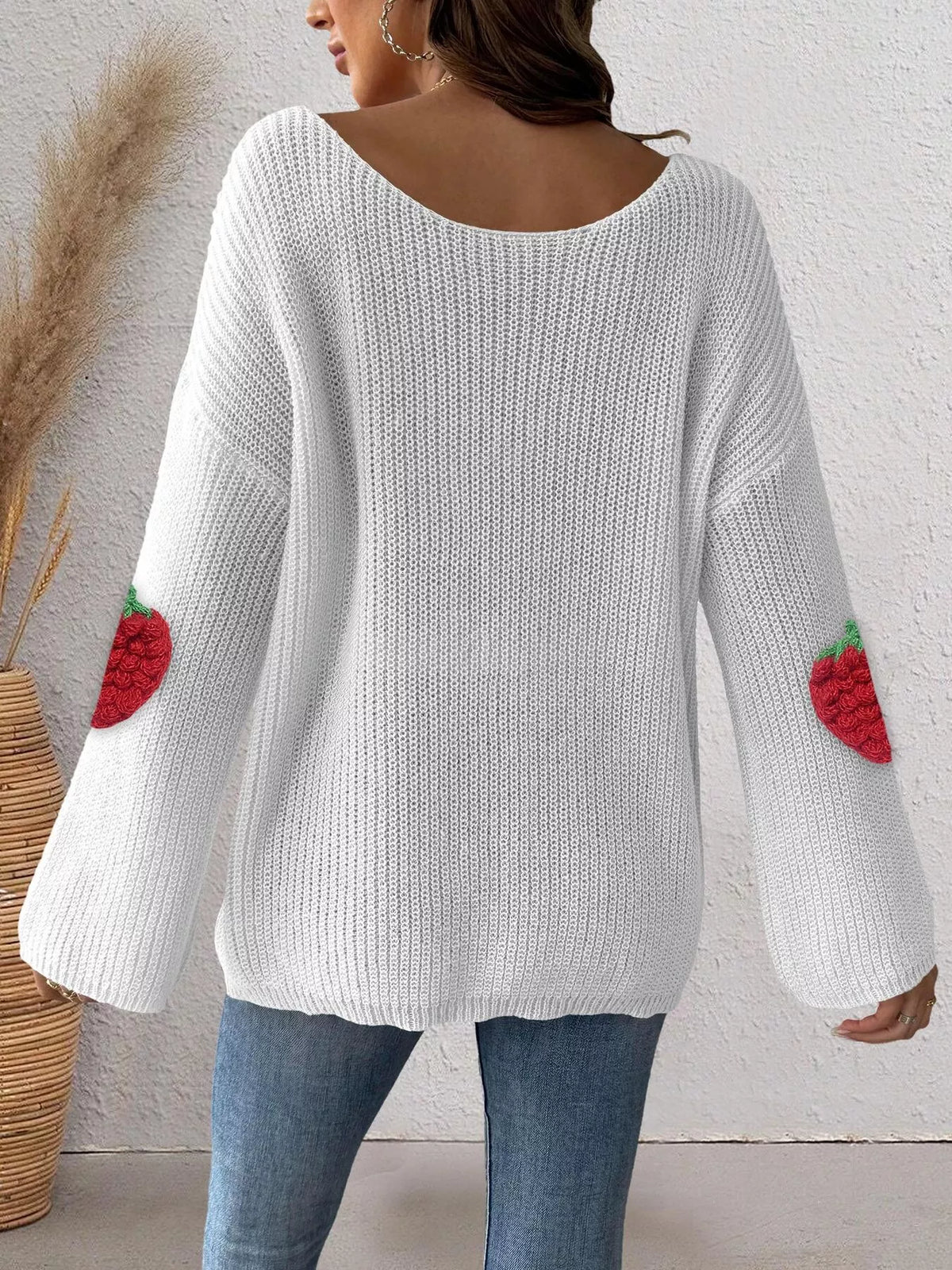 Strawberry Applique Oversized Sweater