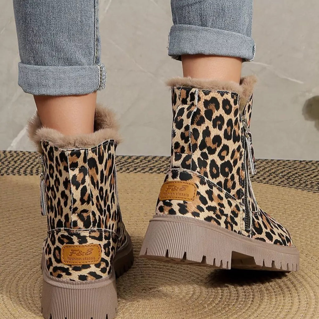 Leopard Print Fur Lined Ankle Boots, view 5