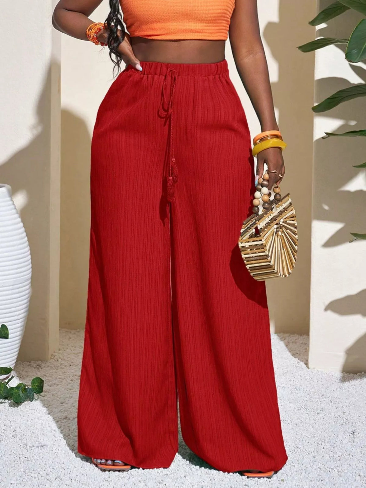Wide-Leg Pants with Drawstring - Lilixa.store