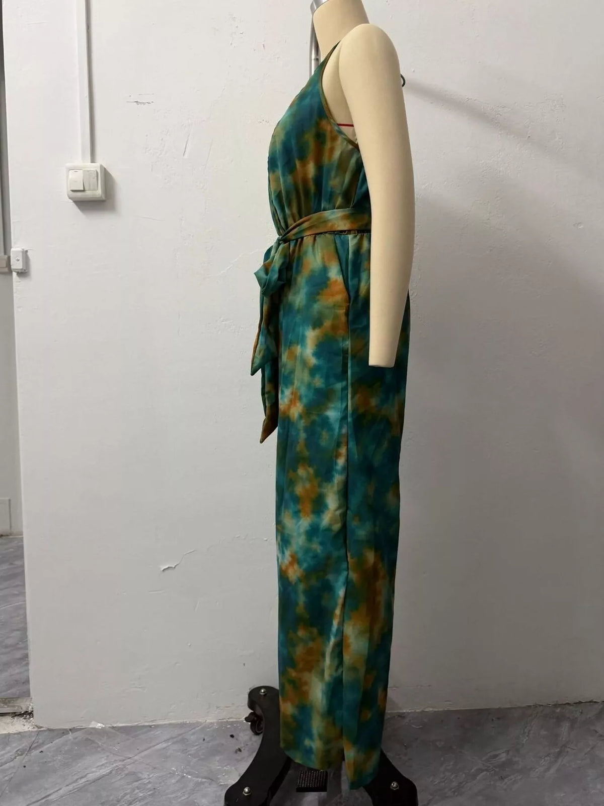 Full Size Tie-Dye Halter Neck Wide-Leg Jumpsuit Plus Size