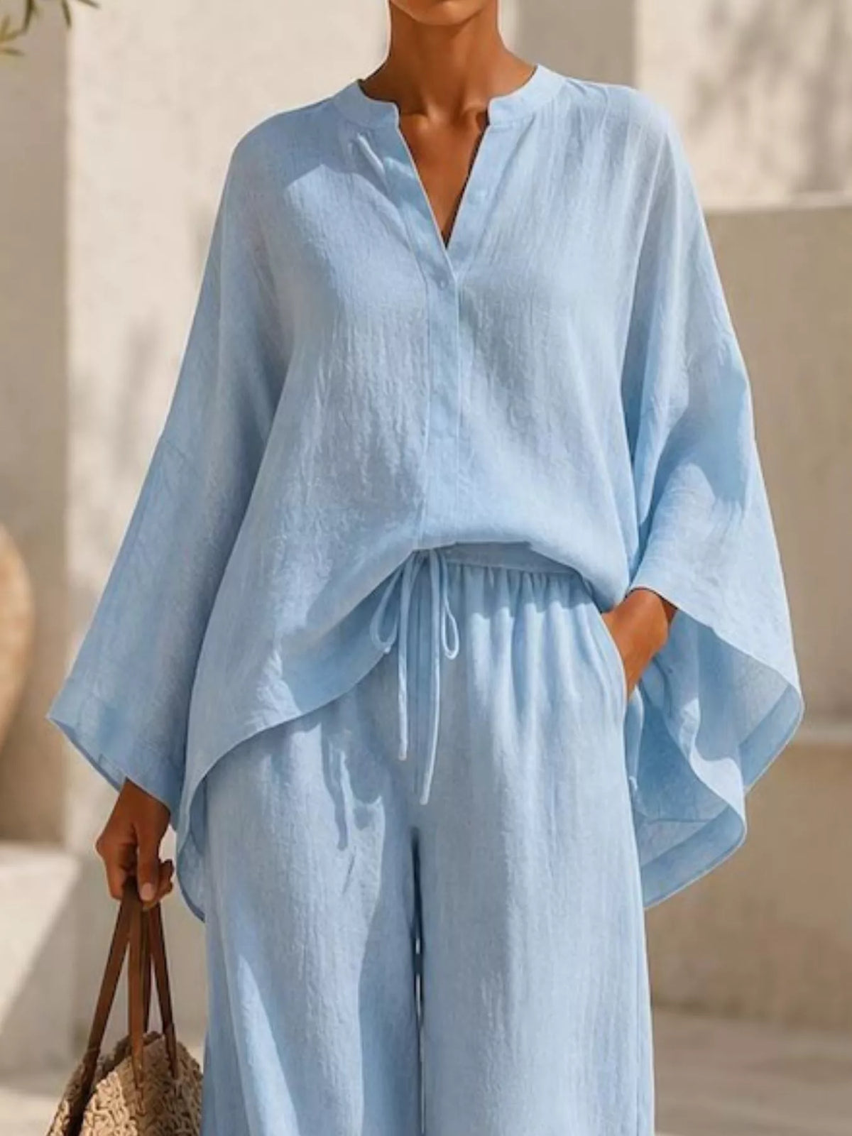 Full Size Loose Fit Top and Wide-Leg Pants Set Plus Size, view 7