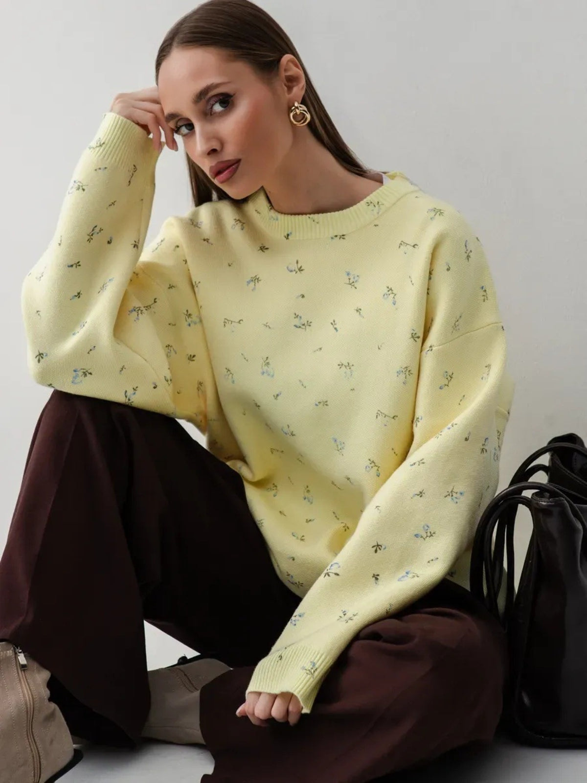 Floral Dropped Shoulder Oversized Sweater, view 15