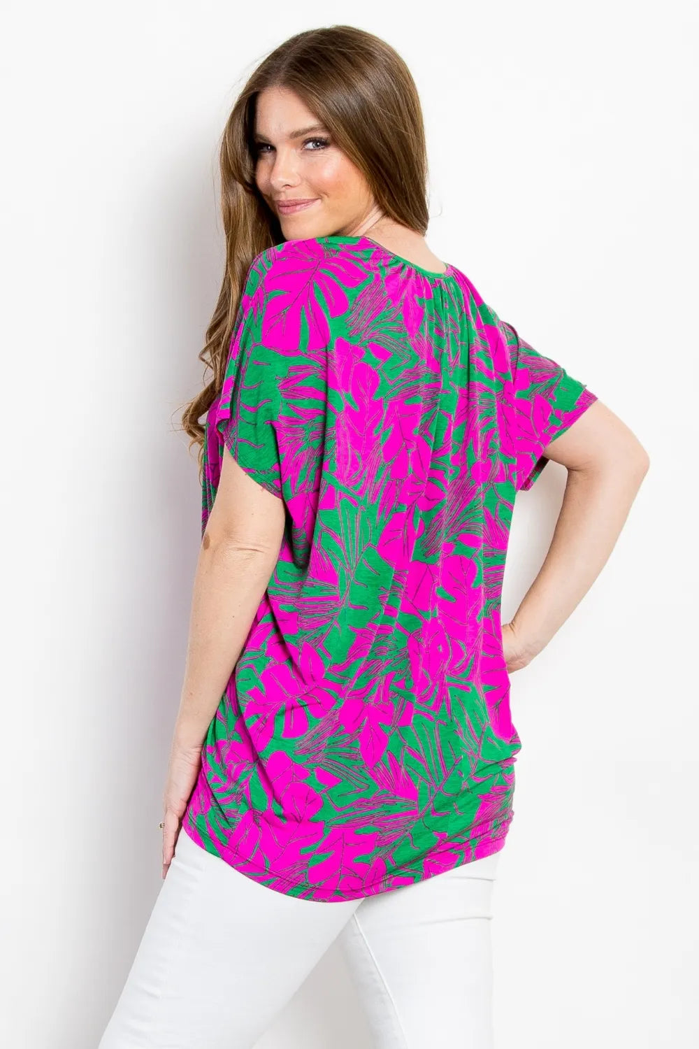 Be Stage Contrast Printed Short Sleeve Top - Lilixa.store