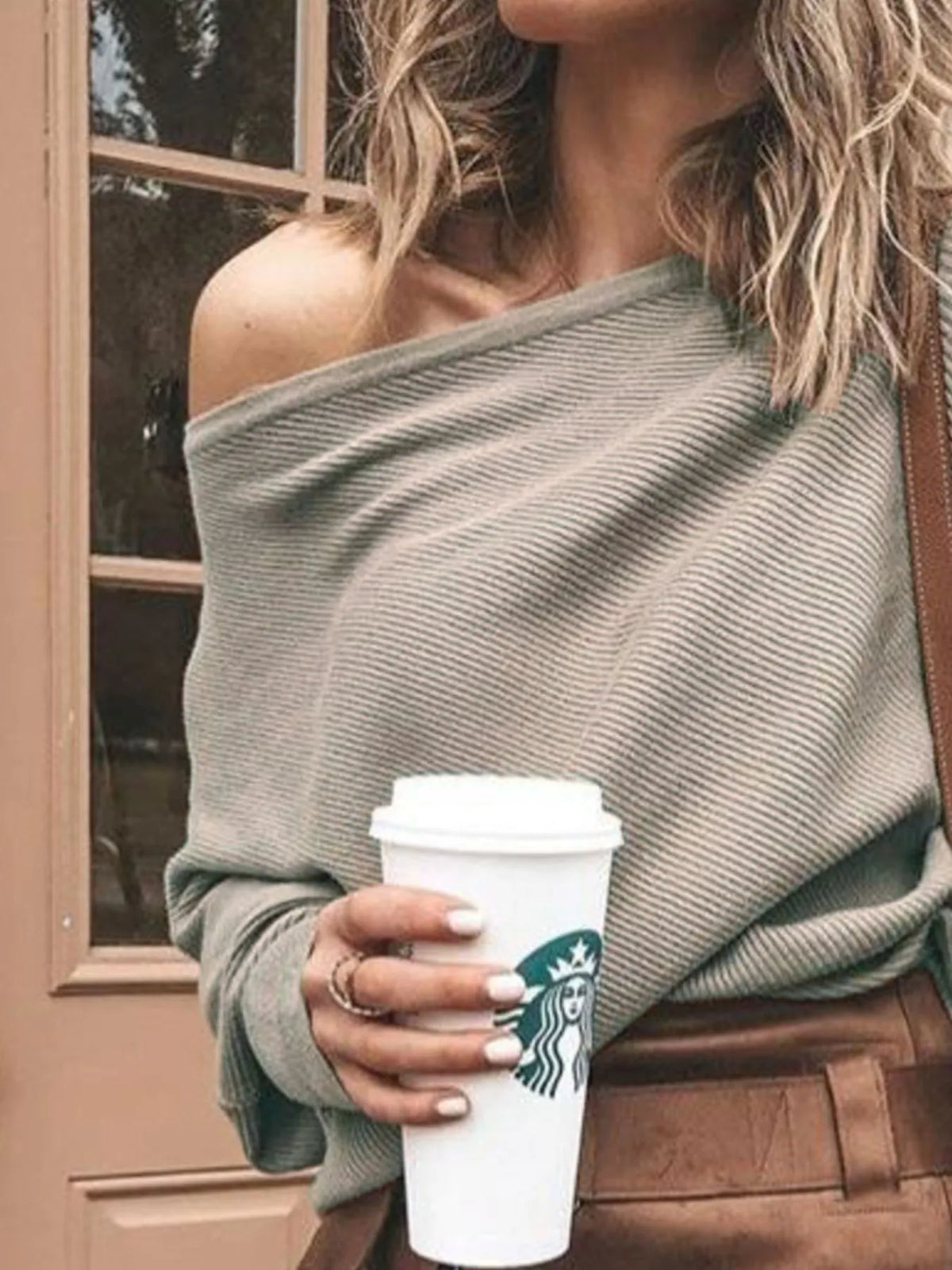 Full Size One-Shoulder Ribbed Sweater Plus Size - Lilixa.store