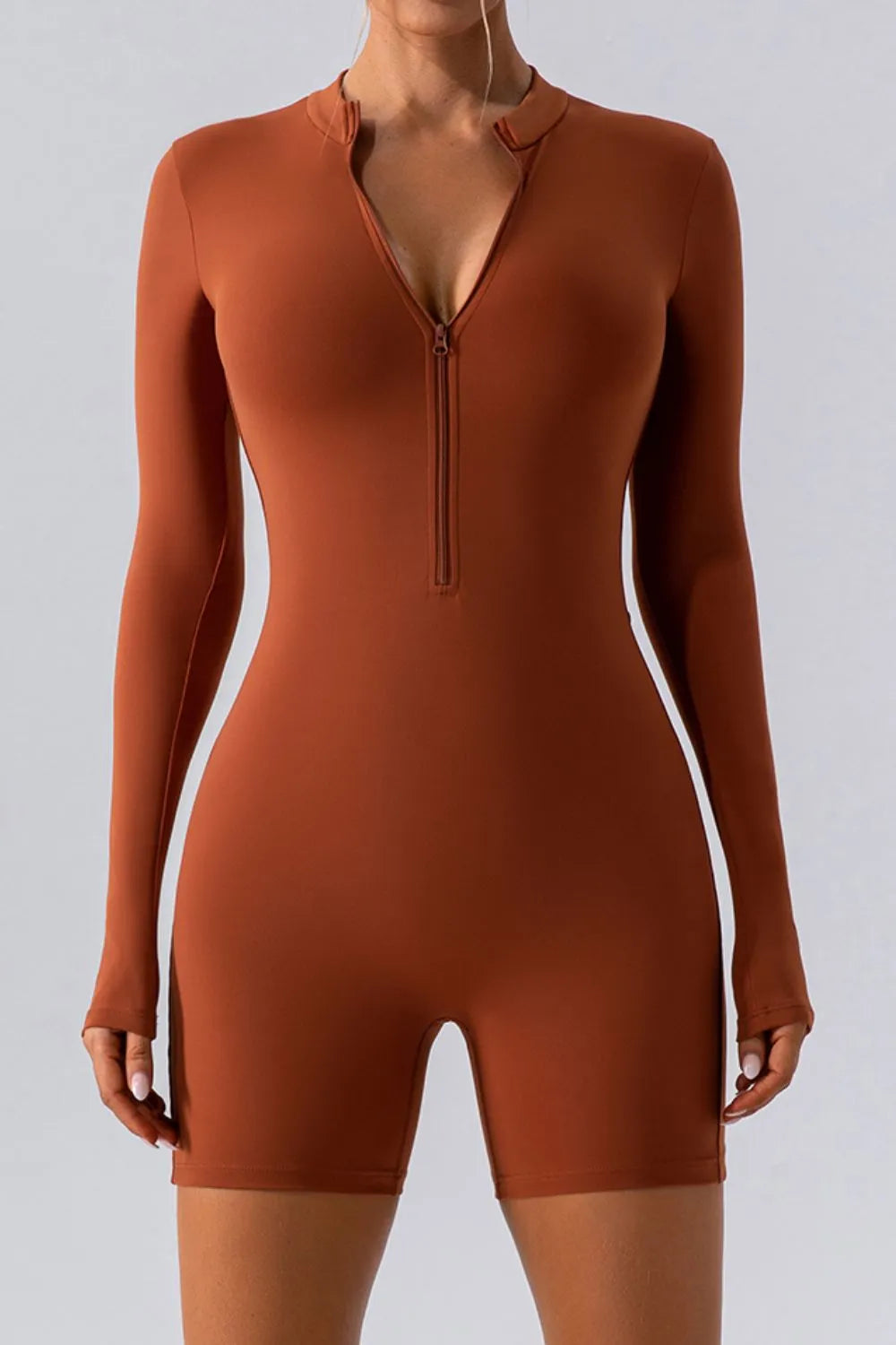 Half Zip Long Sleeve Active Romper - Lilixa.store
