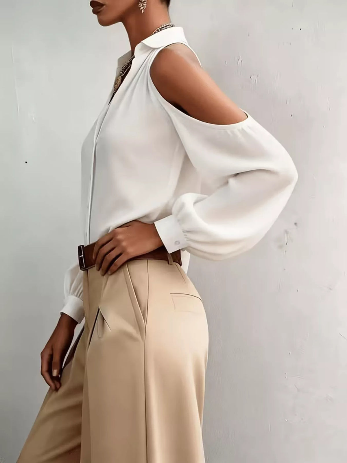 Cold-Shoulder Button-Down Shirt, view 3