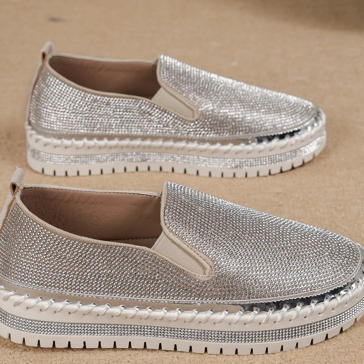 Rhinestone Round Toe Platform Loafers, view 9
