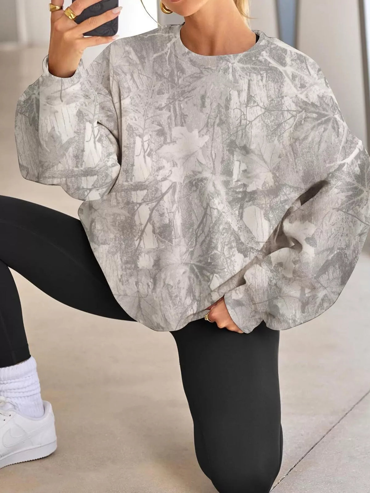 Oversized Printed Crew Neck Sweatshirt - Lilixa.store