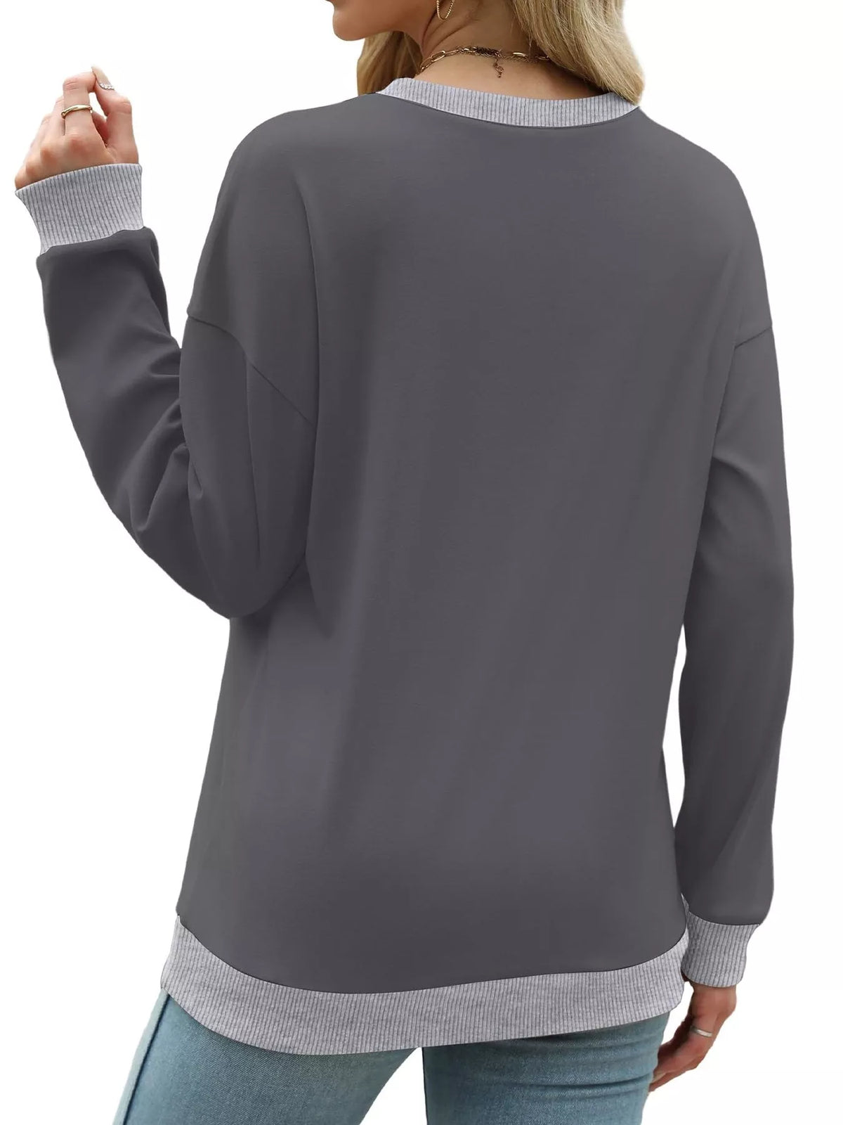 Contrast Trim Crew Neck Casual Sweatshirt - Lilixa.store