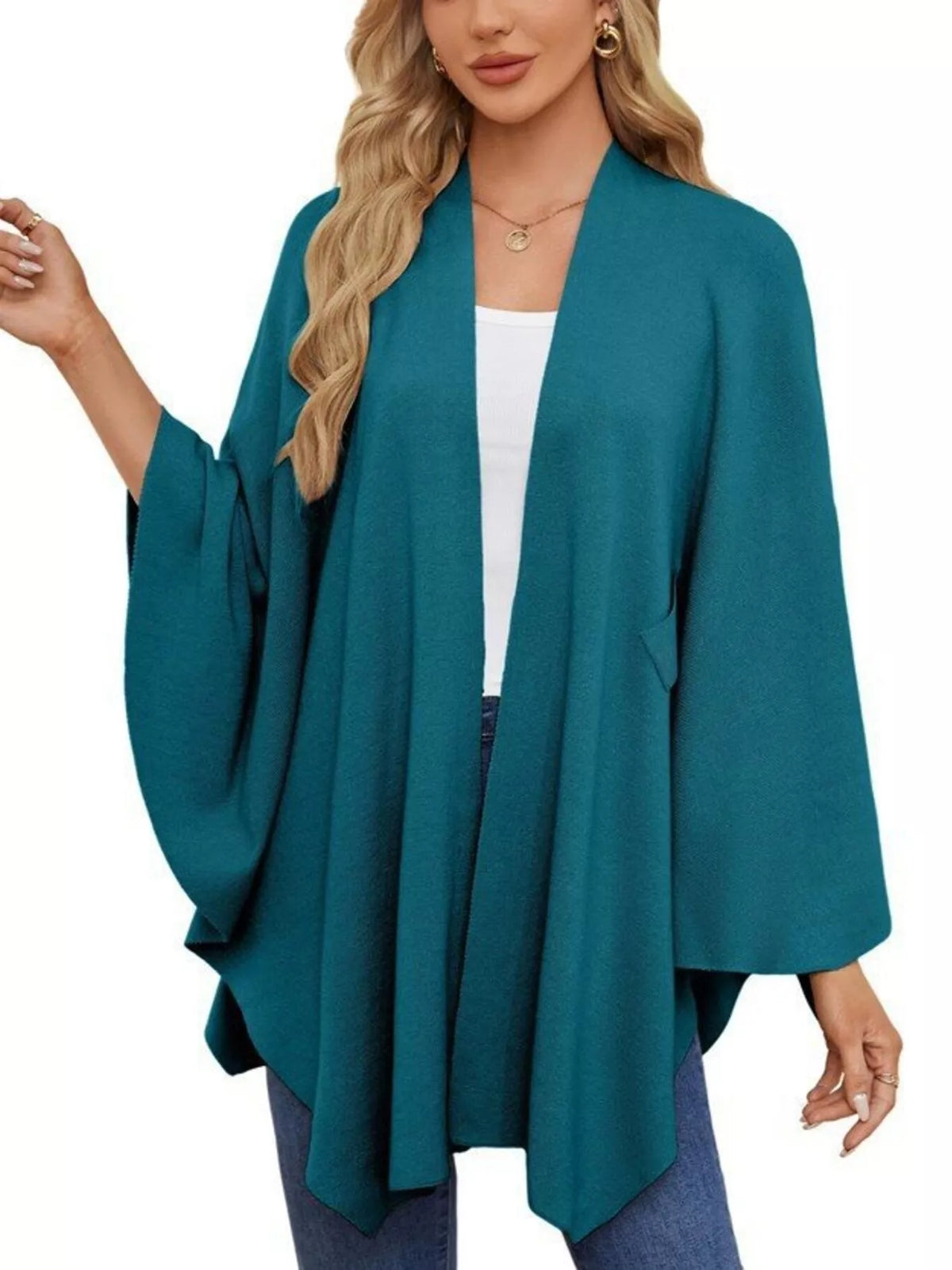 Solid Color Tie-Front Knit Cape Top, view 7