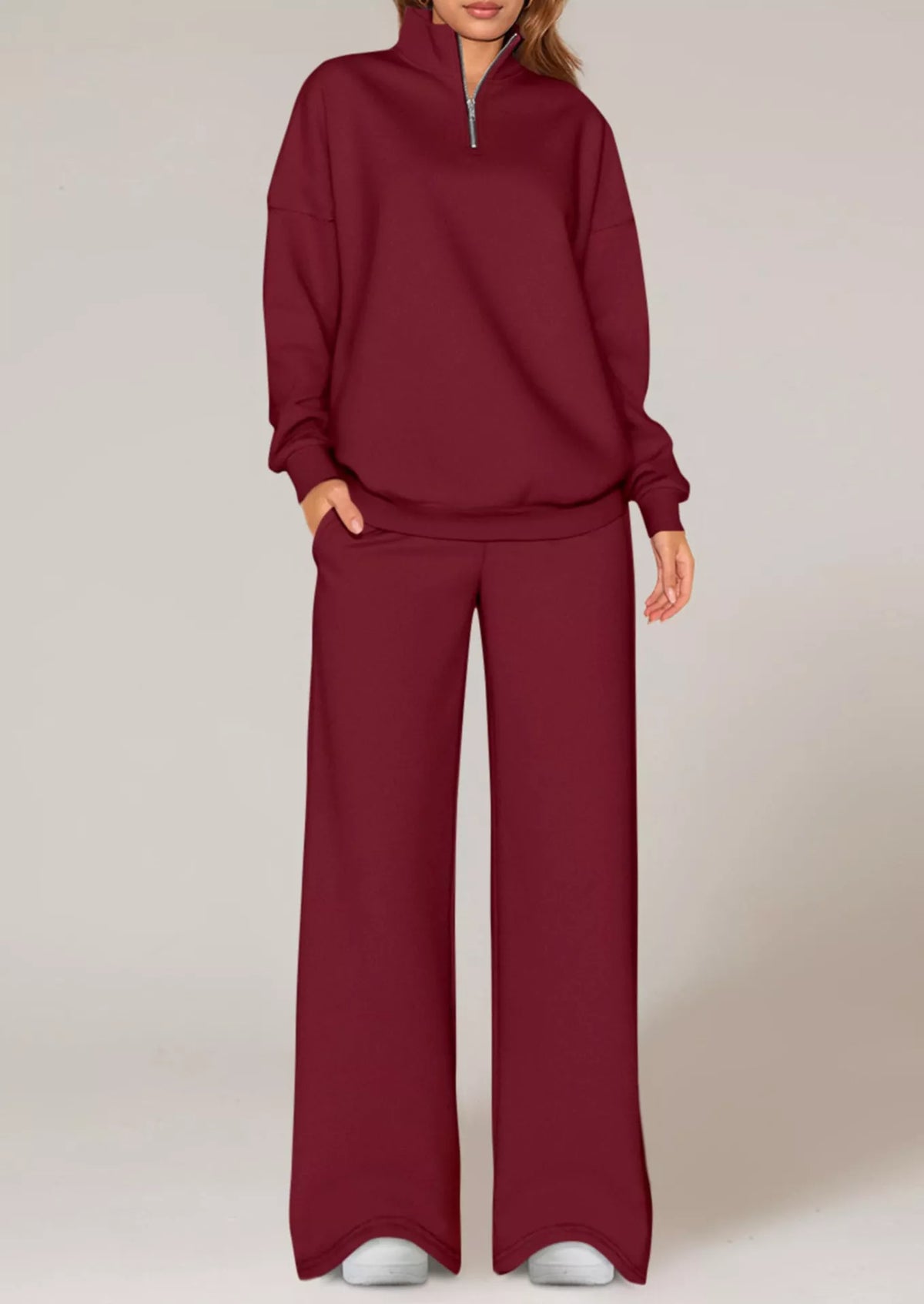 Half-Zip Sweatshirt and Wide-Leg Sweatpants Set, view 11