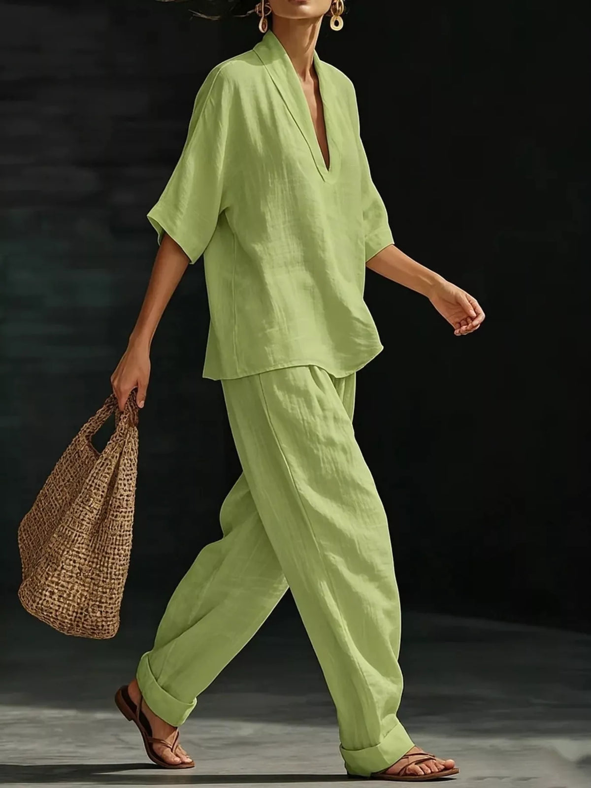 Full Size Half Sleeve Top and Wide Leg Pants Set Plus Size