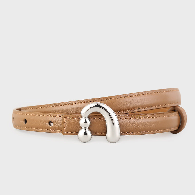 Silver Buckle Skinny Leather Belt - Lilixa.store