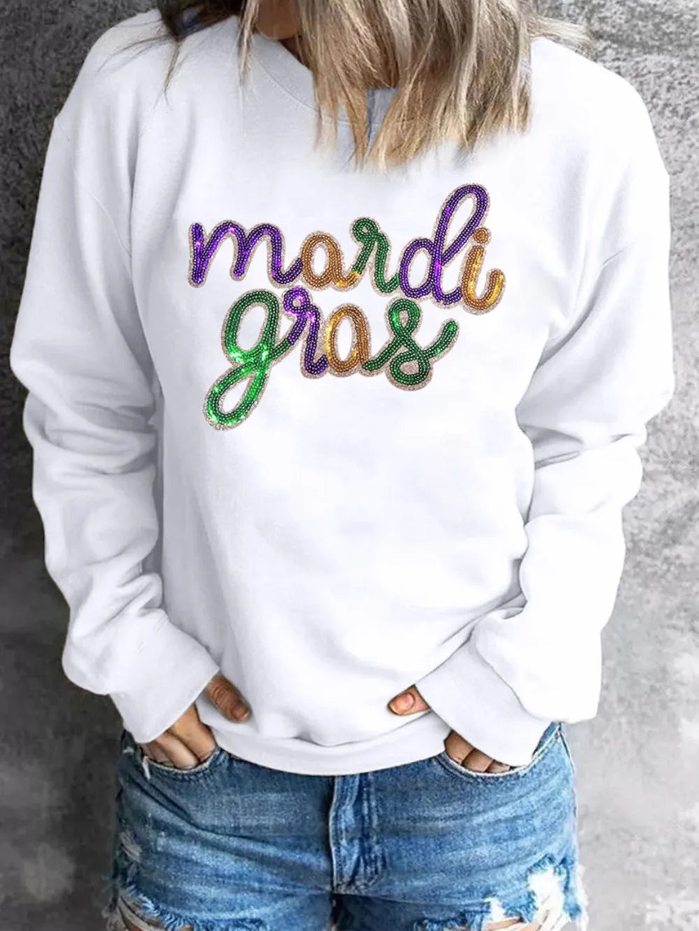 MARDI GRAS Sequin Long Sleeve Sweatshirt - Lilixa.store