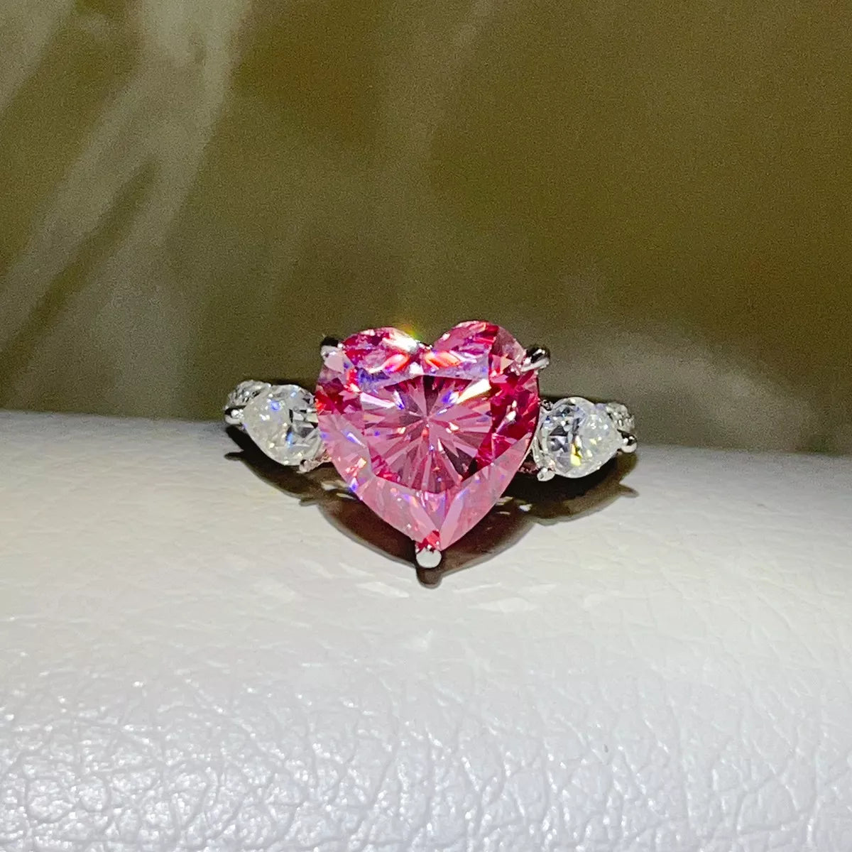 6 Carat 925 Sterling Silver Moissanite Heart Ring in Pink