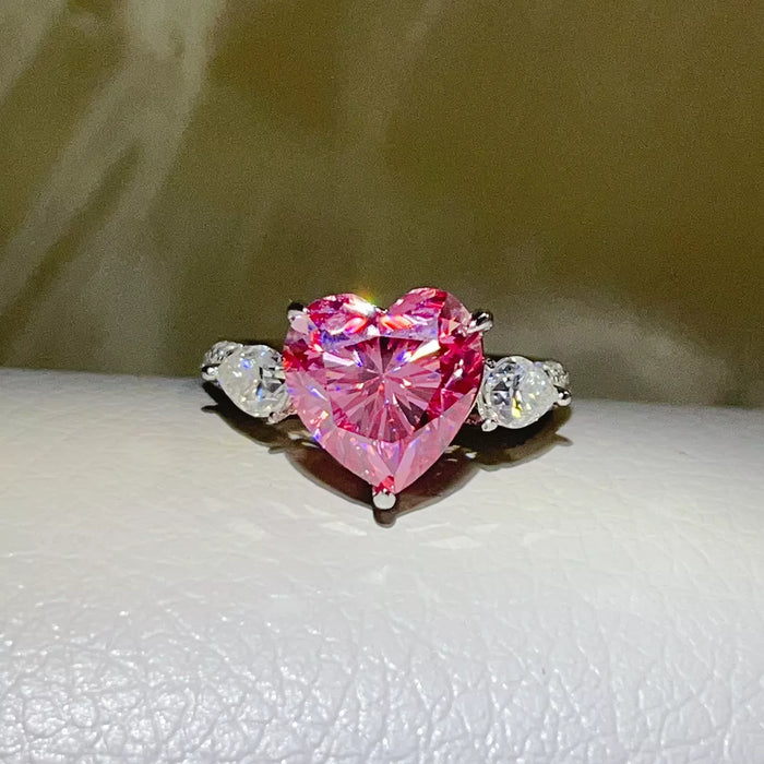 6 Carat 925 Sterling Silver Moissanite Heart Ring in Pink
