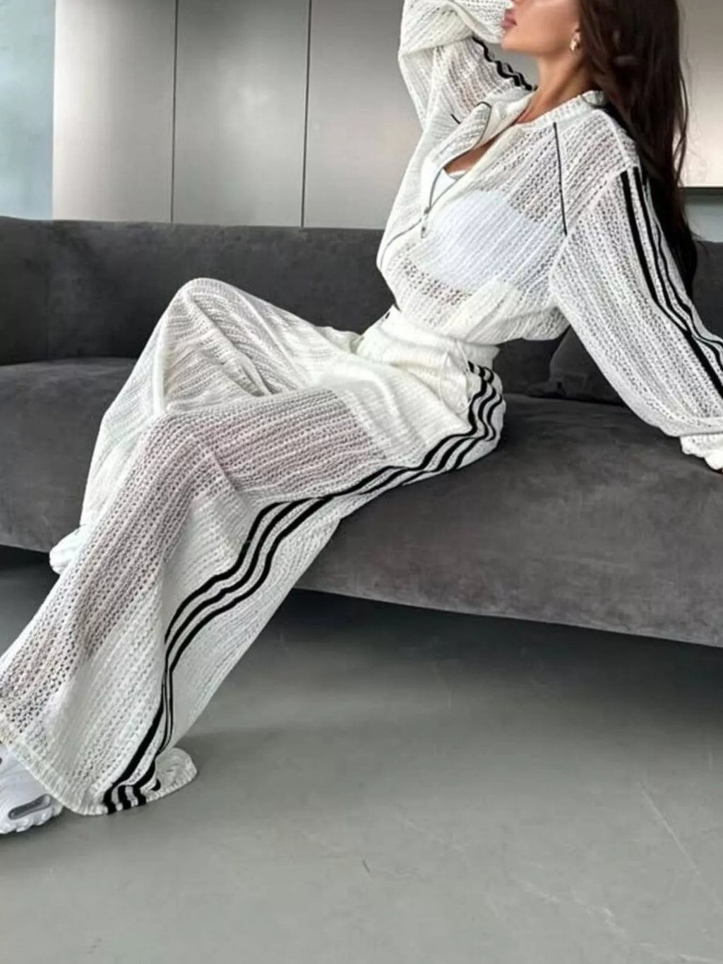 Side Stripes Zip Up Top and Pants Set - Lilixa.store