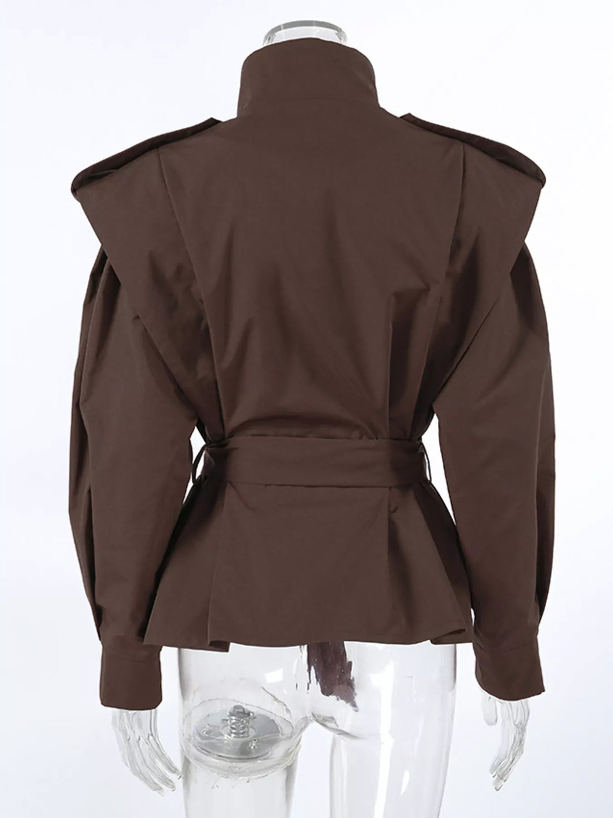 Stand-Collar Belted Outerwear - Lilixa.store