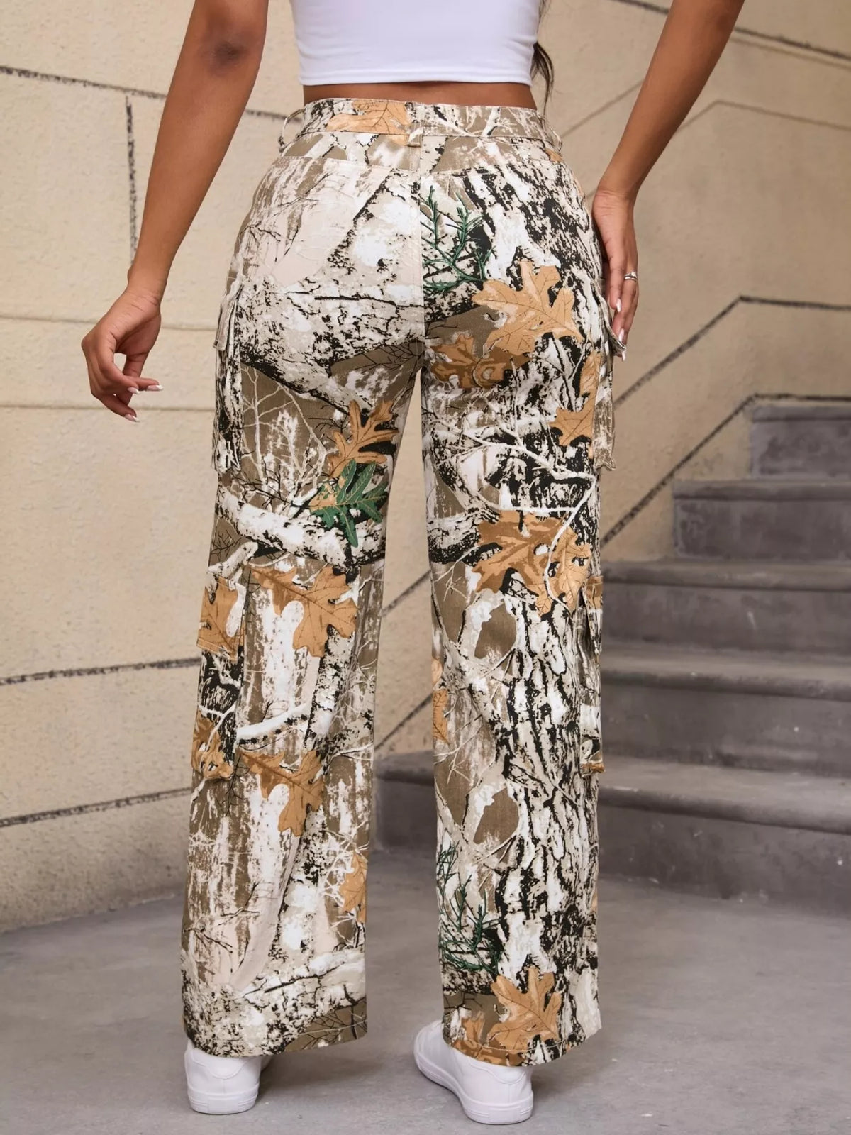 High-Waisted Camouflage Print Cargo Pants, view 8