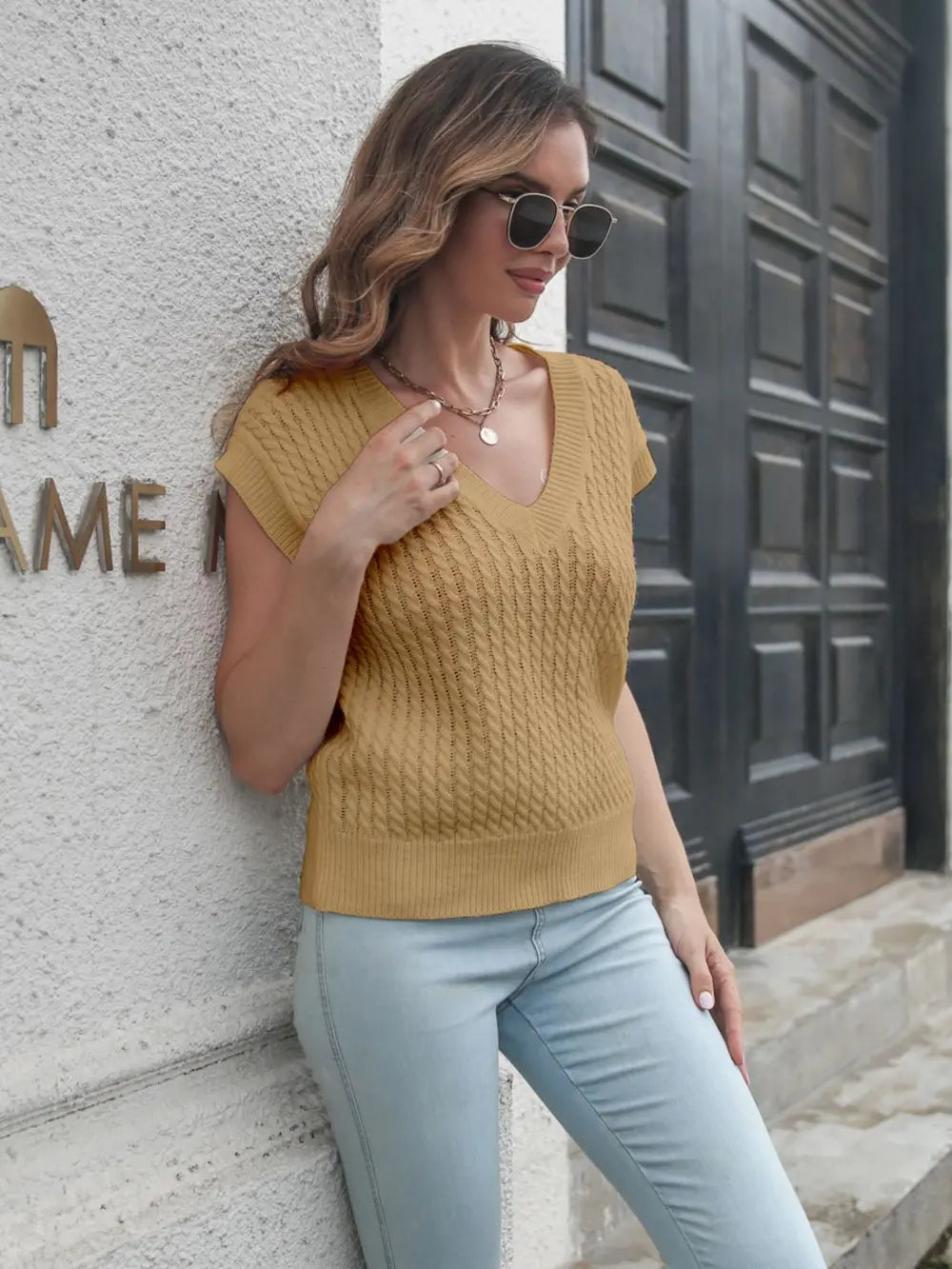 Cable-knit V-Neck Sweater Vest, view 2