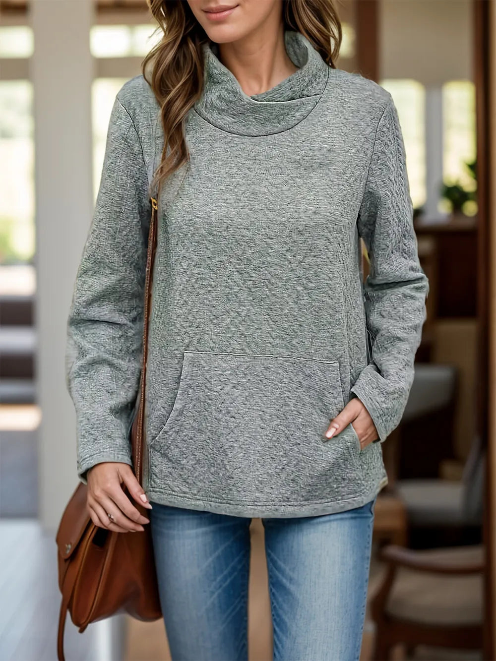 Pocketed Turtleneck Long Sleeve Sweatshirt - Lilixa.store