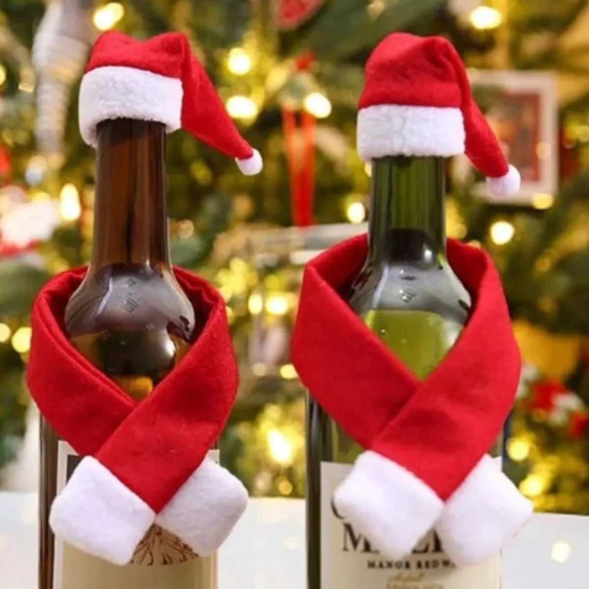2 Piece Christmas Wine Bottle Santa Hat & Scarf Decorative Covers - Lilixa.store
