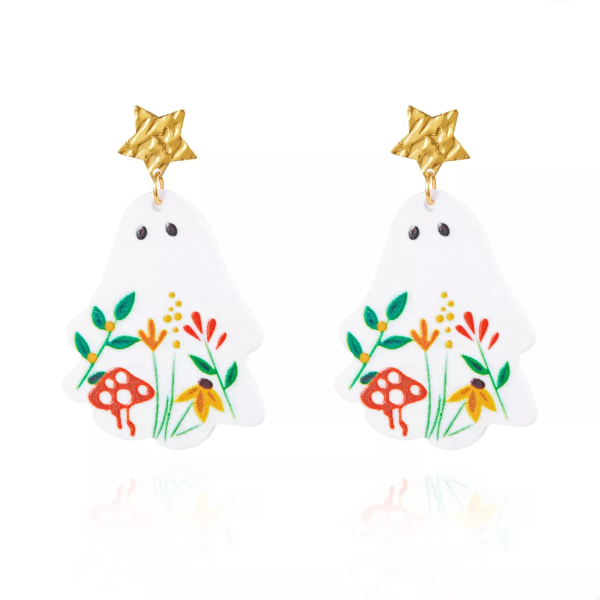 Whimsical Ghost Earrings with Floral Design - Lilixa.store