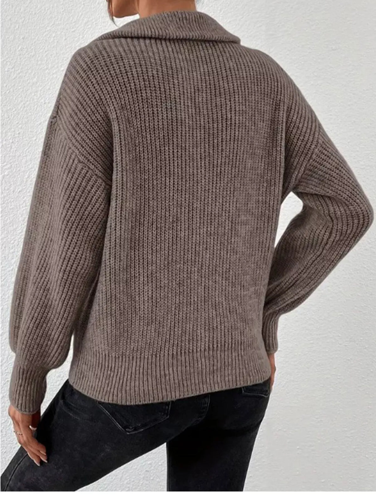 Quarter-Zip Dropped Shoulder Sweater