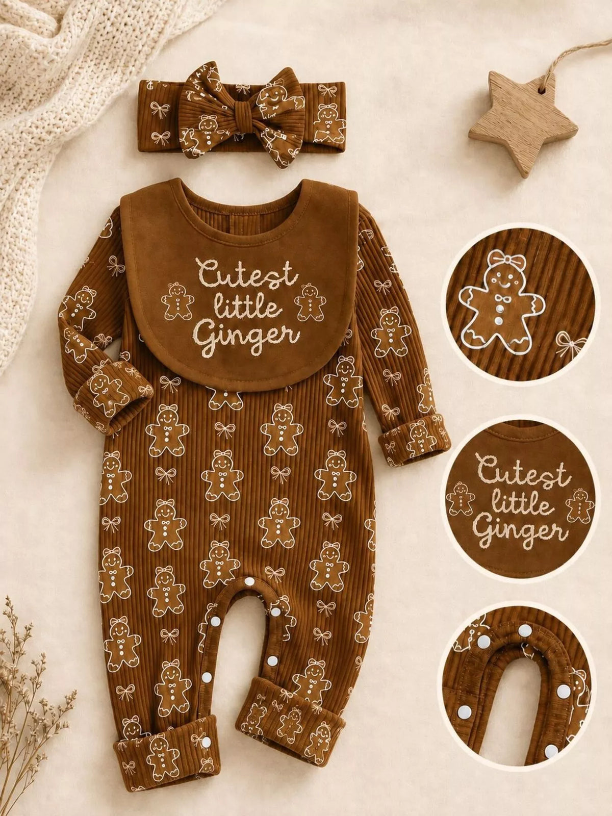 Children's Gingerbread Print Jumpsuit with Headband - Lilixa.store